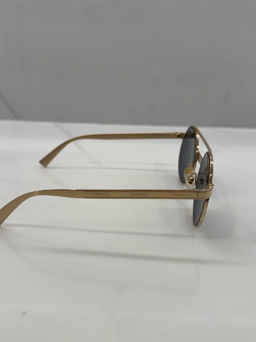 Versace Gold Frame Round Sunglasses with Polarized Lenses